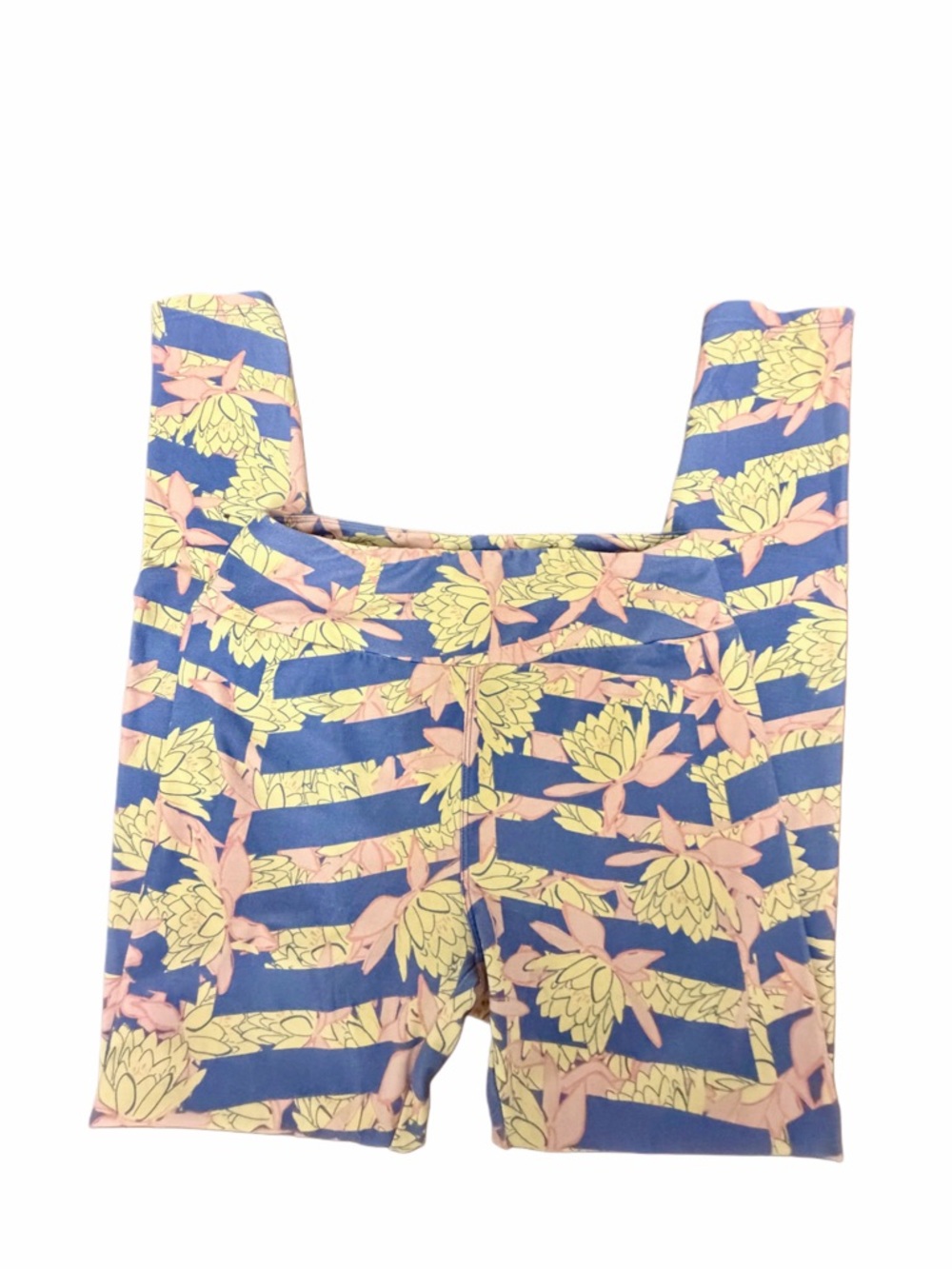 LuLaRoe OS Leggings Blue & Yellow Floral Chevron Print | Buttery Soft